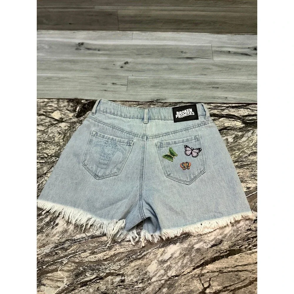 Broken Promises Two-Tone White & Light Blue Distressed Denim Shorts